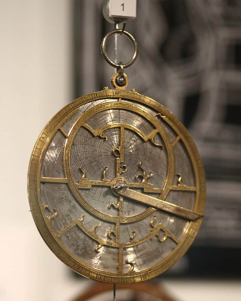 n A planispheric astrolabe from the workshop of Jean Fusoris in Paris circa 1400, on display at the Putnam Gallery in the Harvard Science Center