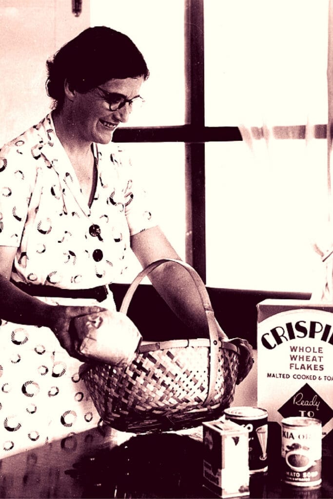 Woman with a basket of groceries