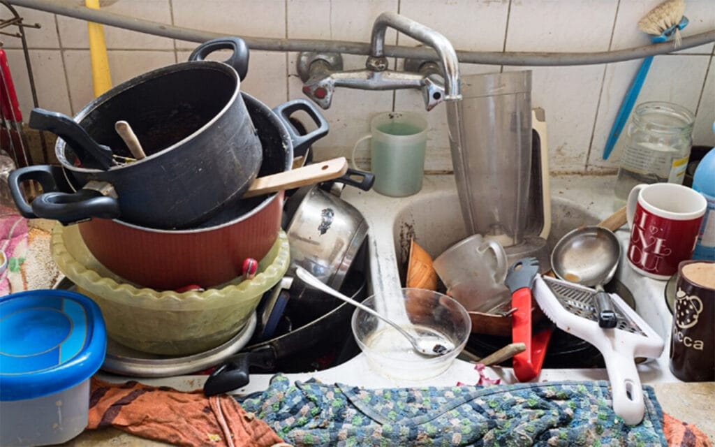 A sink full of dirty dishes
