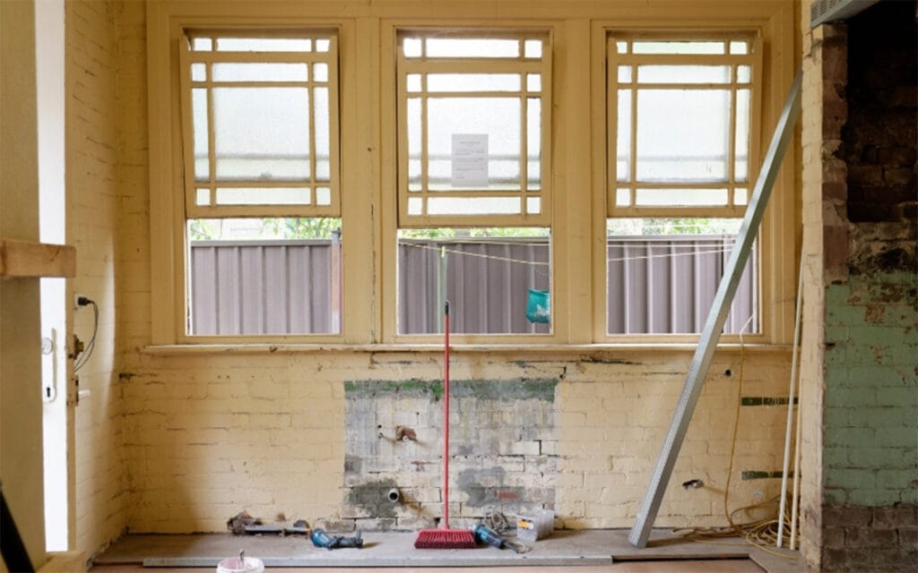 Room stripped back to bare brick ready for renovation