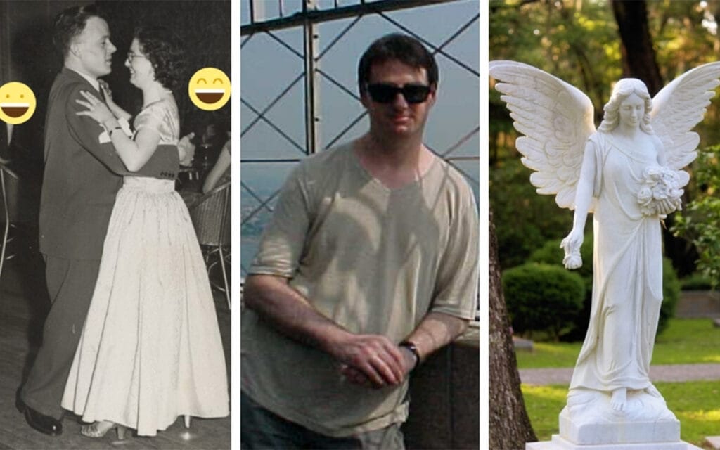 three images, left to right; my parents, my husband and an unknown grave marker