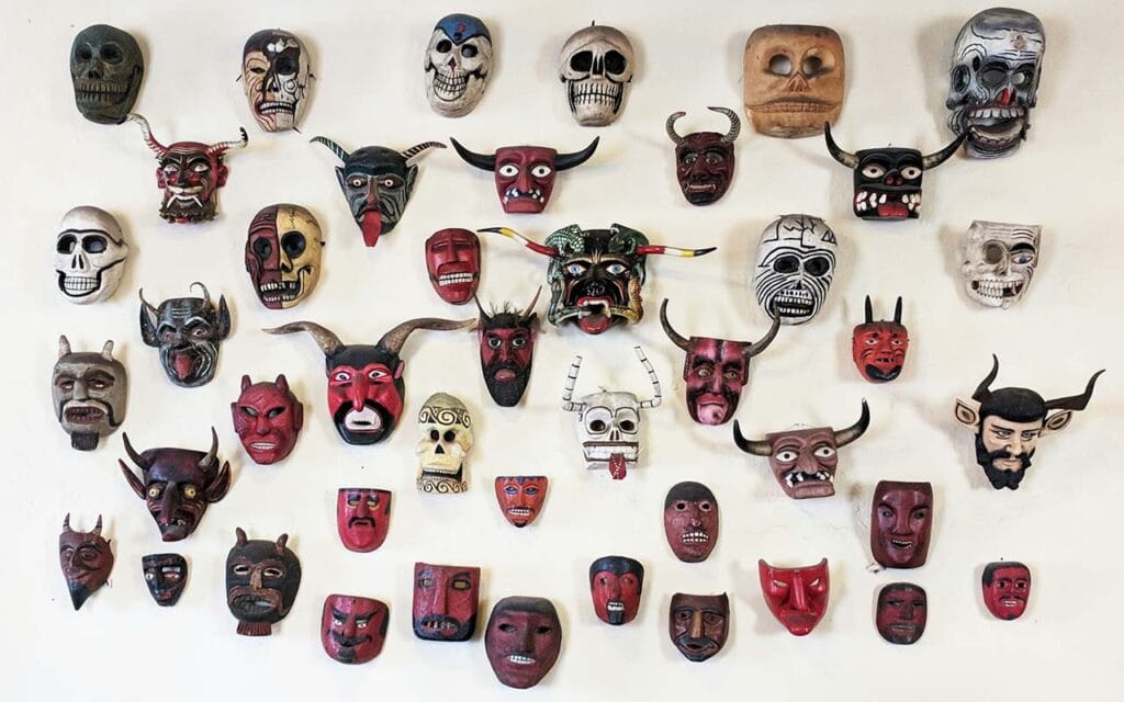 A selection of devil masks made in Mexico.