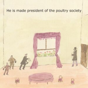 page 18 of Australia Felix shows four men in a room with chickens